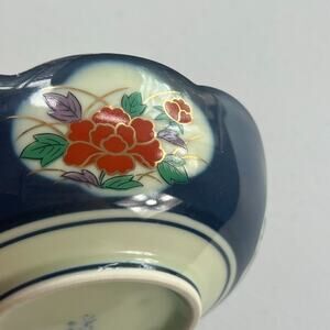Antique Asian Blue and White Porcelain Bowl With Red Gold Flowers Signed